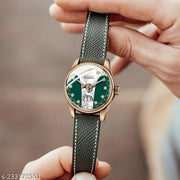 3D Glass Date Display Dial Leather Belt Analog Watch - for Men