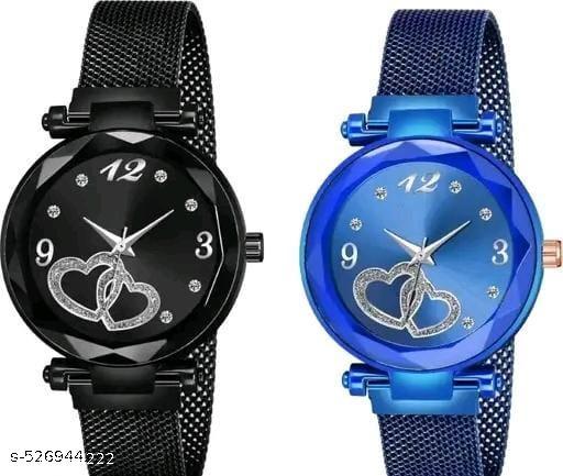 Analogue Heart Dial Magnetic Strap Analog Watch for Girl's and Women (Pack of 2)