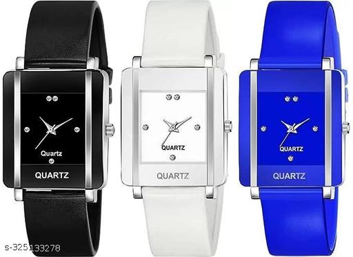 Square Analog Watches Combo PU Belt Watches Combo for Girls Watches Combo for Women Pack of 3
