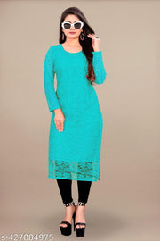 Trendy Light Sky Blue Designer Net Kurti | Light Sky Blue Net Kurti for Women | Designer Embroidered Partywear Kurti