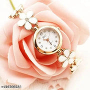 Flower Pattern Analogue Women's or Girls Watch (Rose Gold White)