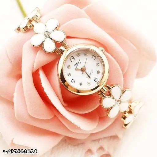 Flower Pattern Analogue Women's or Girls Watch (Rose Gold White)