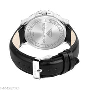 Rishox Day n Date Series Men's Black Color Dial Black leather strap Analog Watches Classic, Attractive, Professional, top-trendy and stylish Analogue Watches for Men/boys for office, school use