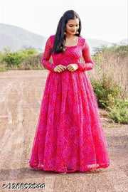 Women's Pink Bandhini Styles Kurtii