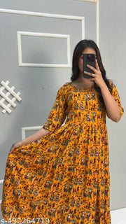 Printed Gown Premium kurta for Women Kurta forWomen's Rayon Printed Long Flared Anarkali Kurti Beautiful Women WOMEN NEV PRINTED RAYON ANARKALI KURTI