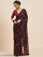 Vichitra Sarees Black Georgette Saree sari For Woman With Blouse Piece