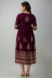 Women's Rayon Printed Trendy Anarkali Long Flared Kurti