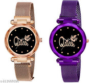 Queen Dial Magnetic Belt Combo Women's and Girl's Watches Pack of 2
