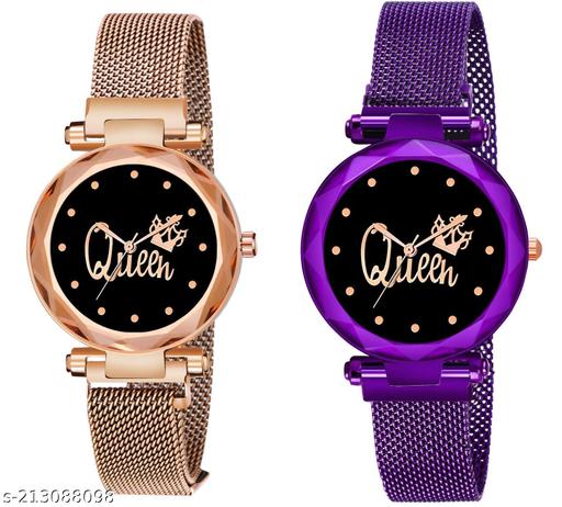 Queen Dial Magnetic Belt Combo Women's and Girl's Watches Pack of 2