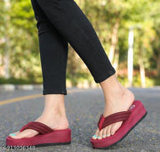Supex Trendy Women’s Maroon Wedge Heel Slippers | Thick Platform Flip Flops with Toe Loop | Lightweight Comfortable Daily Wear Footwear
