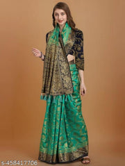 NEW BANARASI SILK SAREE WITH UNSTICHED TASSELS & LATKAN