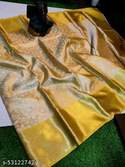 BANARASI SOFT GOLDEN JARI PATTA AMBANI TISSUE PAPER SILK SAREE