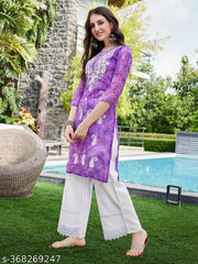 Women's purple  Georgette Embroidered  Kurta