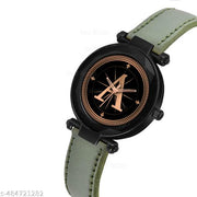 Talgo Analog Round Black Dial ALPHABET A Design Stylish Green Leather Strap Classic Design Fancy Wrist Watch for Women and Girls, Pack of 1 - ALP-A-GEN-BK-GRN-L