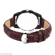Prathshya Analog Round Black Dial ALPHABET S Design Stylish Brown Leather Strap Classic Design Fancy Wrist Watch for Men and Boys, Pack of 1 - ALPHA-S-J16-BLK-BRW-CHL