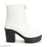 Women Zip Boot Stylish Shoes Stylish White Lace-Up Block Heel Ankle Boots with Black Sole for Women | Trendy Textured Boots for Party & Winter Wear Women Fashion Boot Long Stylish Boot