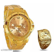 Rosra Golden Formal & Ethnic Casual Analog Watch For Men’s Ring free