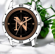 Sky Mart  Analog Round Black Dial ALPHABET N Design Stylish Silver Stainless Steel Strap Classic Design Fancy Wrist Watch for Men and Boys, Pack of 1 - ALPHA-N-AVO-SIL-STL