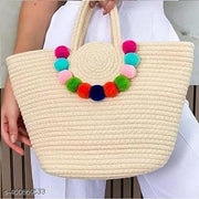 Jmk Textile pure cotton rope boho fancy Handbag Stylish Handmade bag Basket Bohemian Tote bags shoulder purse for ladies girls college office shopping travel 1pcs
