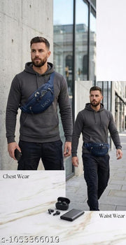 Blue Printed Bum Waist and Chest Bag For Men and Women