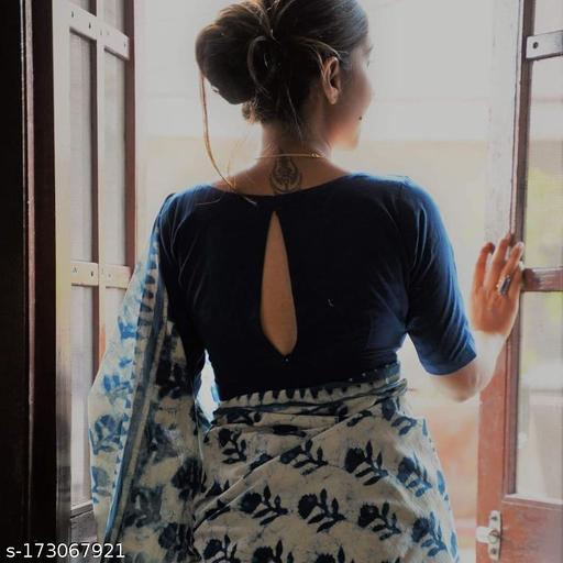 JAIPURI, BAGRU HAND BLOCK PRINT PURE SOFT COTTON MULMUL SAREE WITH BLOUSE PIECE