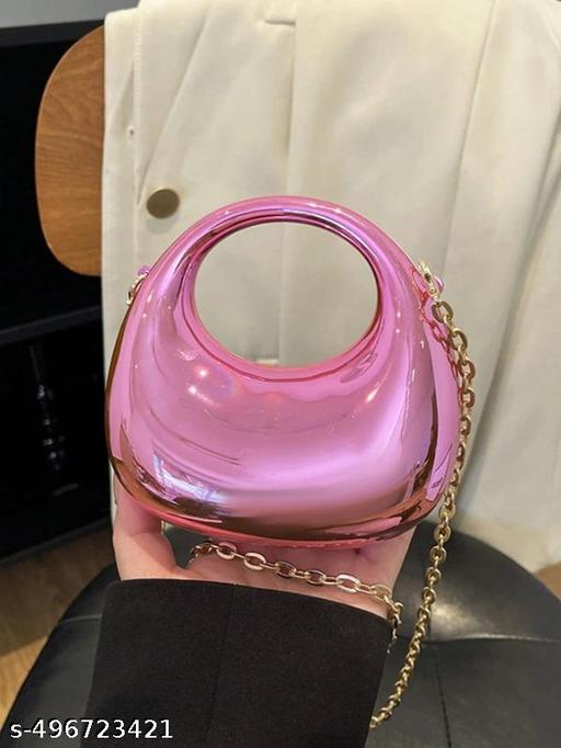 Luxury Metallic Acrylic Clutch Purse for Women | Crescent Moon Handbag with Gold Chain | Stylish Sling Bag, Evening Party Clutch, Wedding Purse Detachable Chain Strap Glossy Stylish Latest Ladies Girls Small Size Cute Wallet for Gift