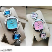 New Fancy Solid Dial Attractive Metal Chain Attractive Bracelet Analog Watch Combo for Women