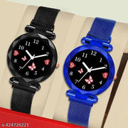 Analog Watch - For Girls Pack Of 2  Dial Black And Gold Magnetic Strap Woman