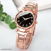 New Arrival Analog Watch For Women  Rose Gold Color Case Black Starry Sky Numeral Dial Premium Quality Rose Gold Metal Chain Belt Female party wear Analog Wrist Women watches for Girls Ladies Watch Shiny Fashion Casual Style Ladies Watch
