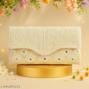 Wedding & Party Wear Clutch For Women || Stylish & Casual Clutch For Women & Girls || Beaded Women Designer Clutch Purs & Wallet || Handcrafted open Closure Clutches for Women and Girls (White)