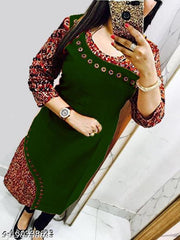 VISVA DESIGNER Cotton Print New Style Kurti Kurta For Women Girls Dark Green Color Floral Printed Latest Design Straight Ladies Kurtis ( Not a combo or set with dupatta pant leggings )