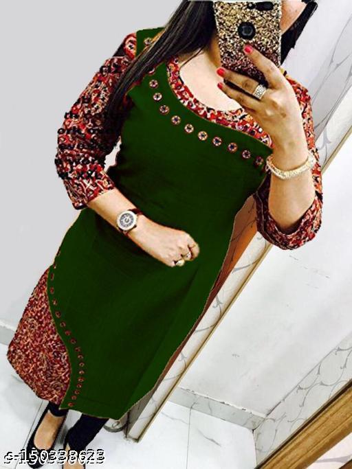 VISVA DESIGNER Cotton Print New Style Kurti Kurta For Women Girls Dark Green Color Floral Printed Latest Design Straight Ladies Kurtis ( Not a combo or set with dupatta pant leggings )