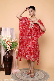 Festive Season Special Bandhej Print Red Heavy Kaftan with Gota Work