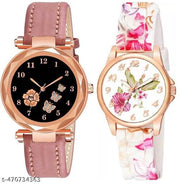 Flower Round Dial Analog Wrist Watch For  Women and Girls Pack of 2 Watch