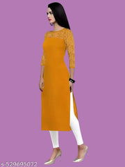 Casual American Crepe And Rasal Net Round Neck And 3/4 Sleeves Stylish Kurti For Womans