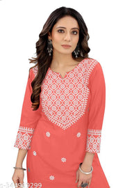 Women Embroidered Cotton Rayon Straight Kurta  (Purple)
