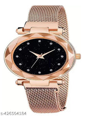 New Magnetic Strap Black Dial Analog Wrist Watch for Women's and Gilr's