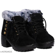 Black Suede Leather Formal High Heel  Boots For Women