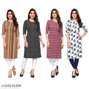 Polyster/Crepe fabric-Women Printed Straight Kurti Combo of 4
