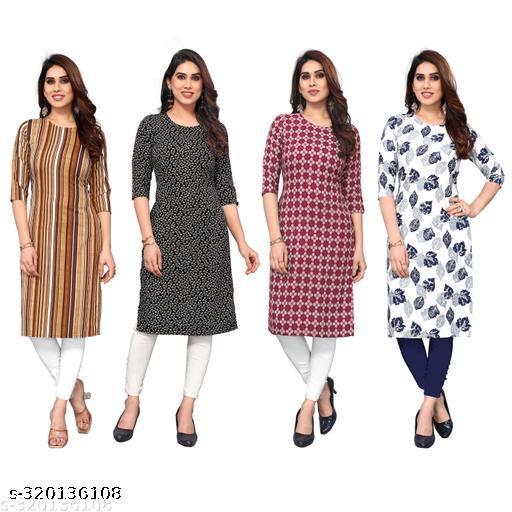 Polyster/Crepe fabric-Women Printed Straight Kurti Combo of 4