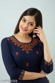 Embroidered Blue Rayon kurti
