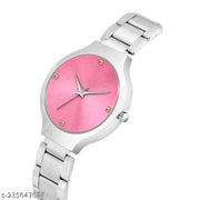 Yolako Pink Diamond Dial Silver cash Silver Belt Girls Watch