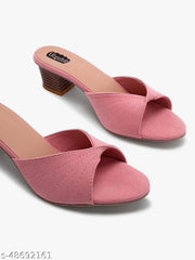 Taydol Women Fancy slip-on Block medium Heel Baby Pink velvet woven design pvc sole open toe Sandal (33)