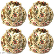 Foxtree 4 Pcs Indian Handmade Embroidered Potli Combo For Womens & Girls Wristlets Handbags To Carry In Parties, Weddings And Social Events Purses.