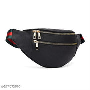 K London Stylish Artificial Leather Black Waist Bag Elegant Style Travel Pouch Passport Holder with Adjustable Strap(2143_Black)