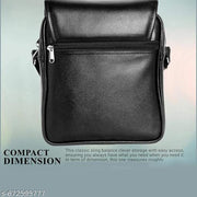 Black Men & Women Sling Bag Men’s Classic PU Leather Side Sling Bag with Secure Flap Design