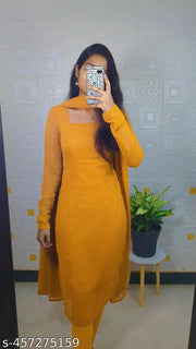 "Graceful Tradition 1000 Butti Handloom Women's Kurti for a Regal Look with Intricate Embroidery and Elegant look"(YELLOW)