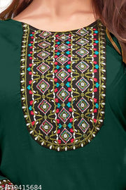 Trendy Embroidered Short Kurti for Women – Perfect for Daily Wear, Green Cotton Blend, Knee Length