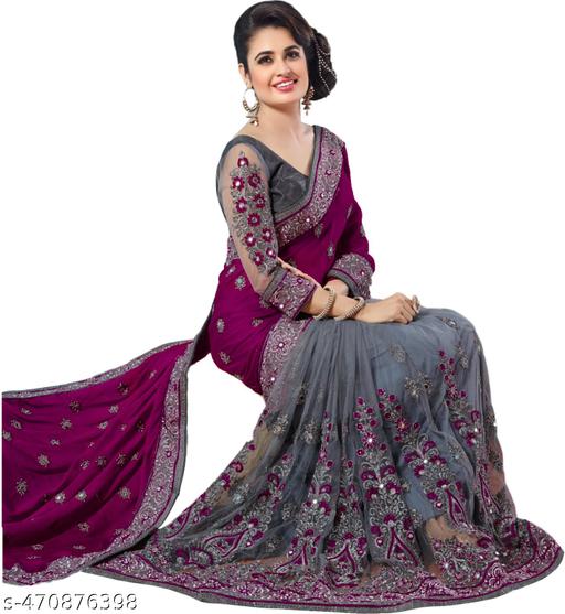 SEMIZOXIS Embroidered, Embellished Bollywood Net, Art Silk Saree