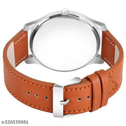 Femeo  Analog 9109 Watches Round Black Dial F Design Stylish Beige Leather Strap Classic Design Fancy Wrist Watch for Men and Boys, Pack of 1 - A07ZALPHA-F-AVO-SIL-TAN-PL
